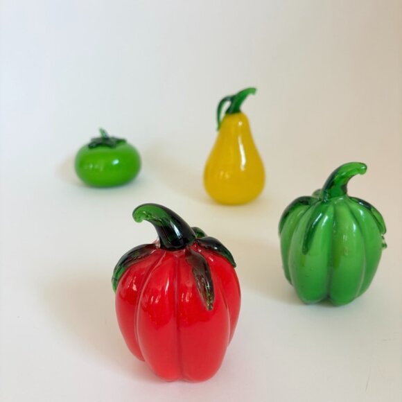Other - Set of 4 Handblown Glass Veggies – Peppers, Green Tomato, Pear